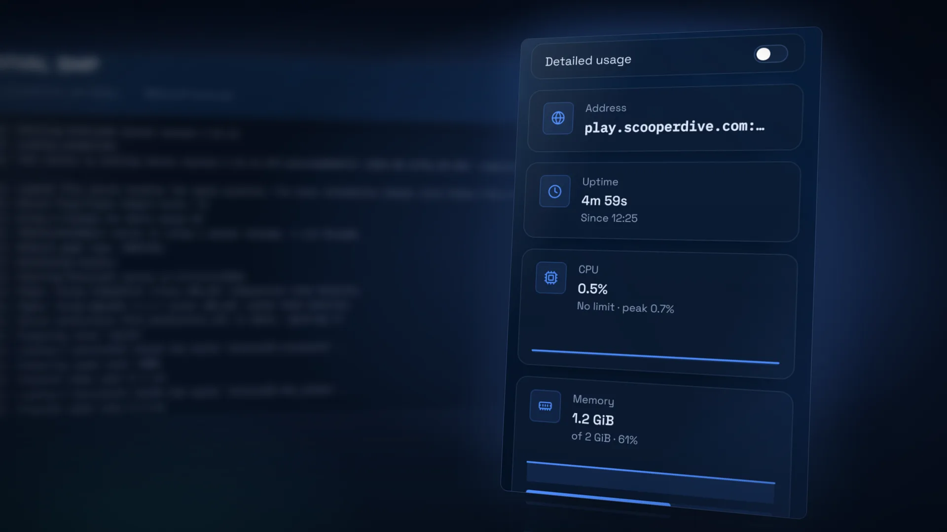 Resource tiles showing live server usage.